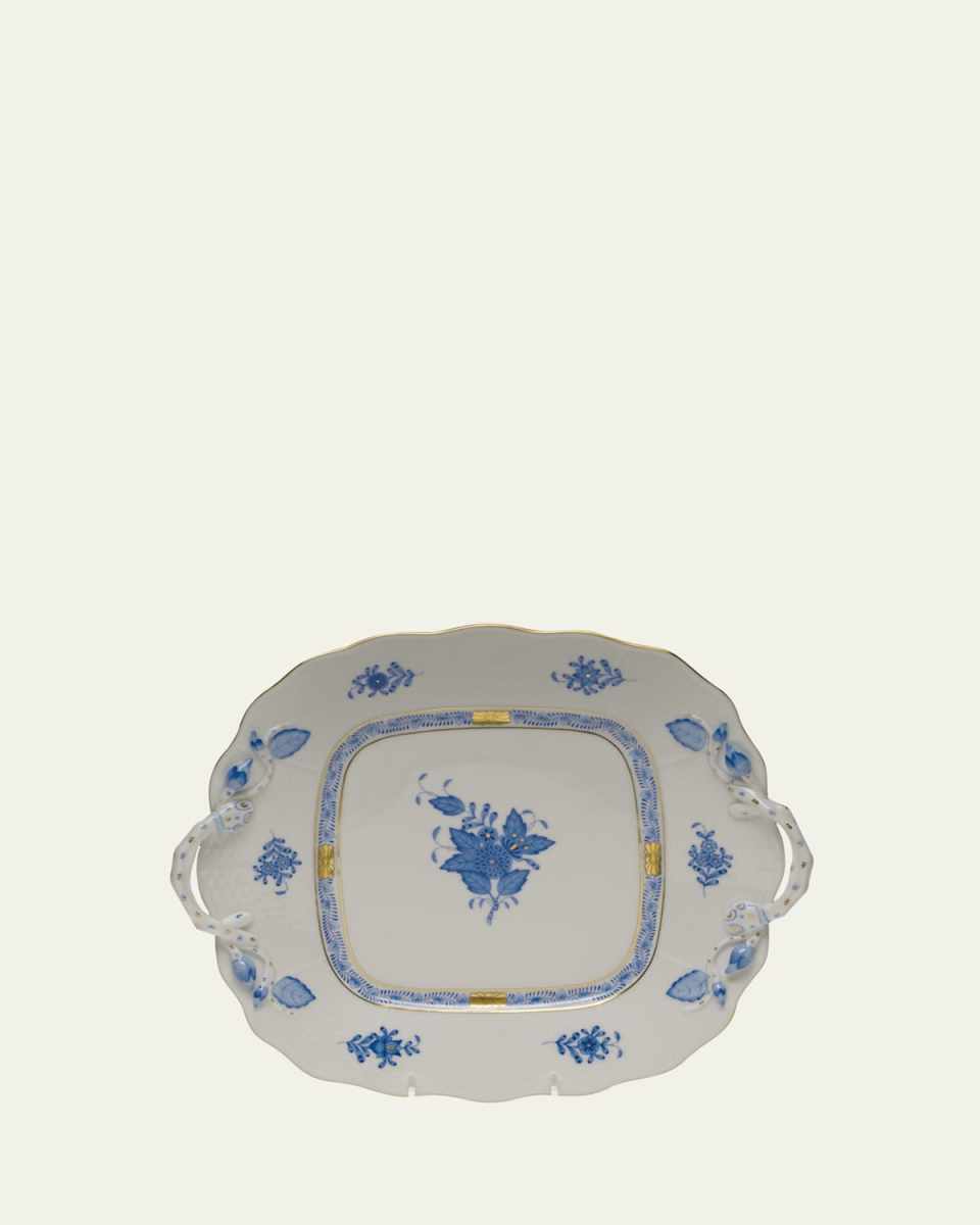 Chinese Bouquet Blue Butter Dish with Branch Handles